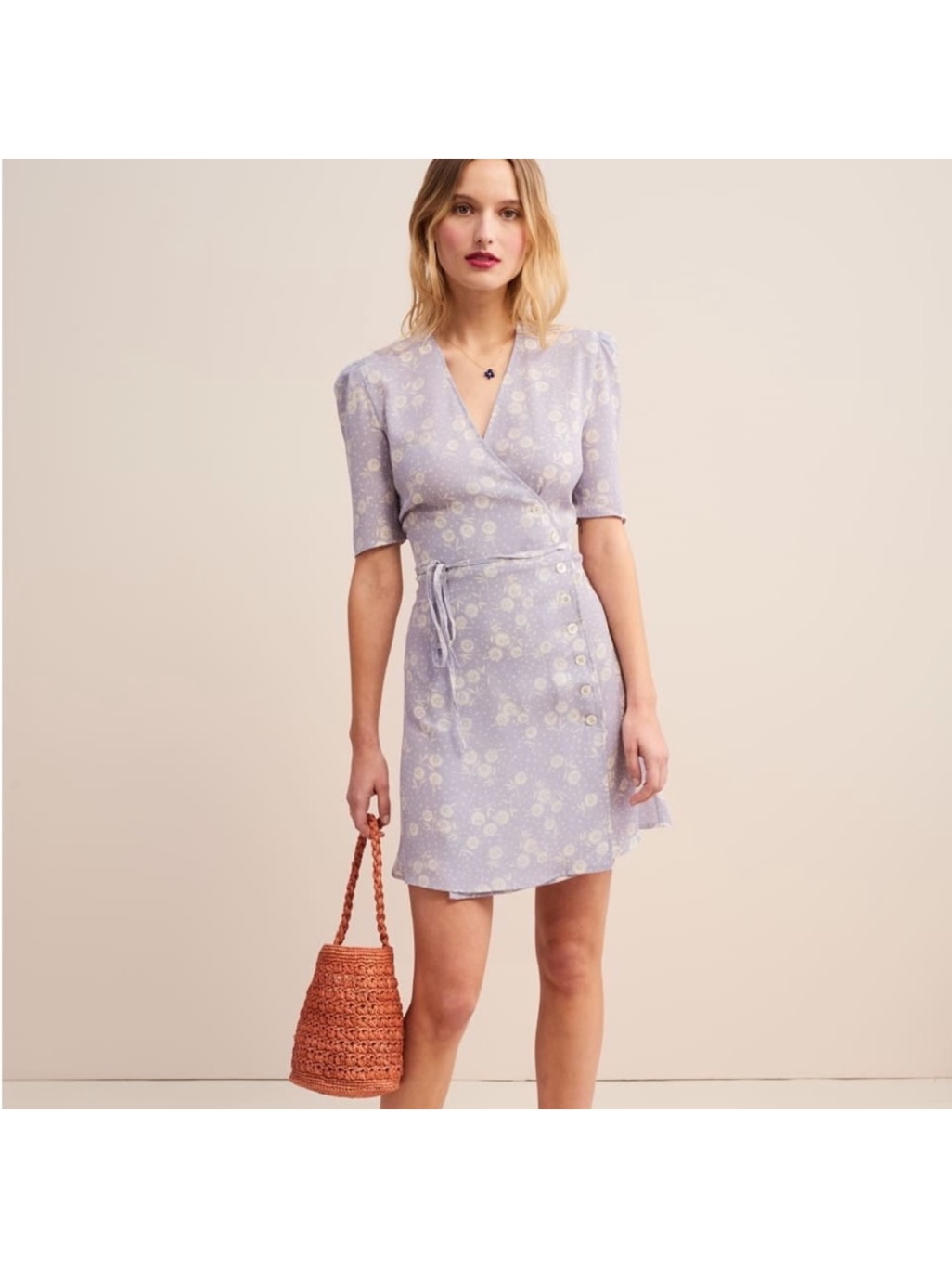 Rouje Gabinette Lilac Floral Wrap Mini Dress Size 36 Nwt